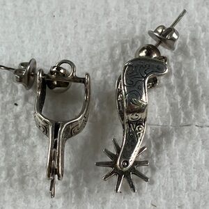Silver Western Spur Drop Earrings